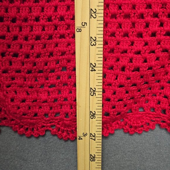 Vintage Grandmacore Granny Cottage Holiday 2X Red Crochet Cardigan Sweater Linen - Picture 7 of 7